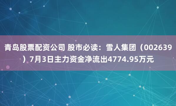 青岛股票配资公司 股市必读：雪人集团（002639）7月3日主力资金净流出4774.95万元